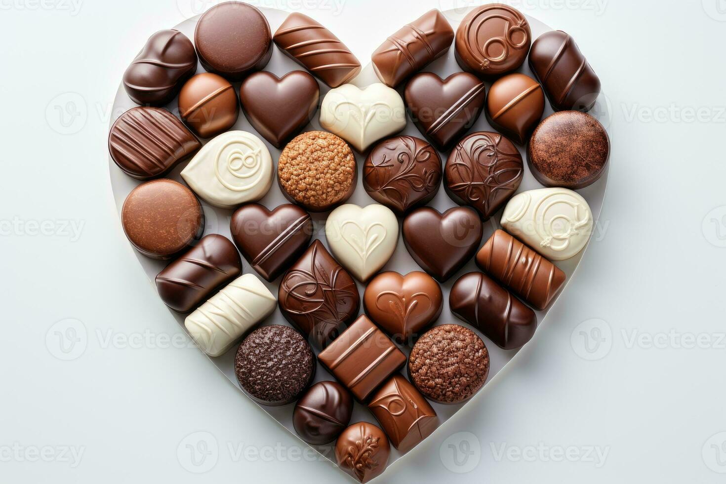 ai generado varios corazón conformado surtido chocolates Listo a ser servido profesional publicidad comida fotografía foto