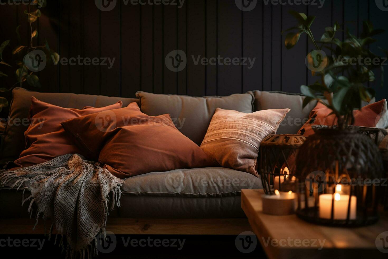 AI generated 3d rendered Minimal style Modern living room interior design with sofa photo