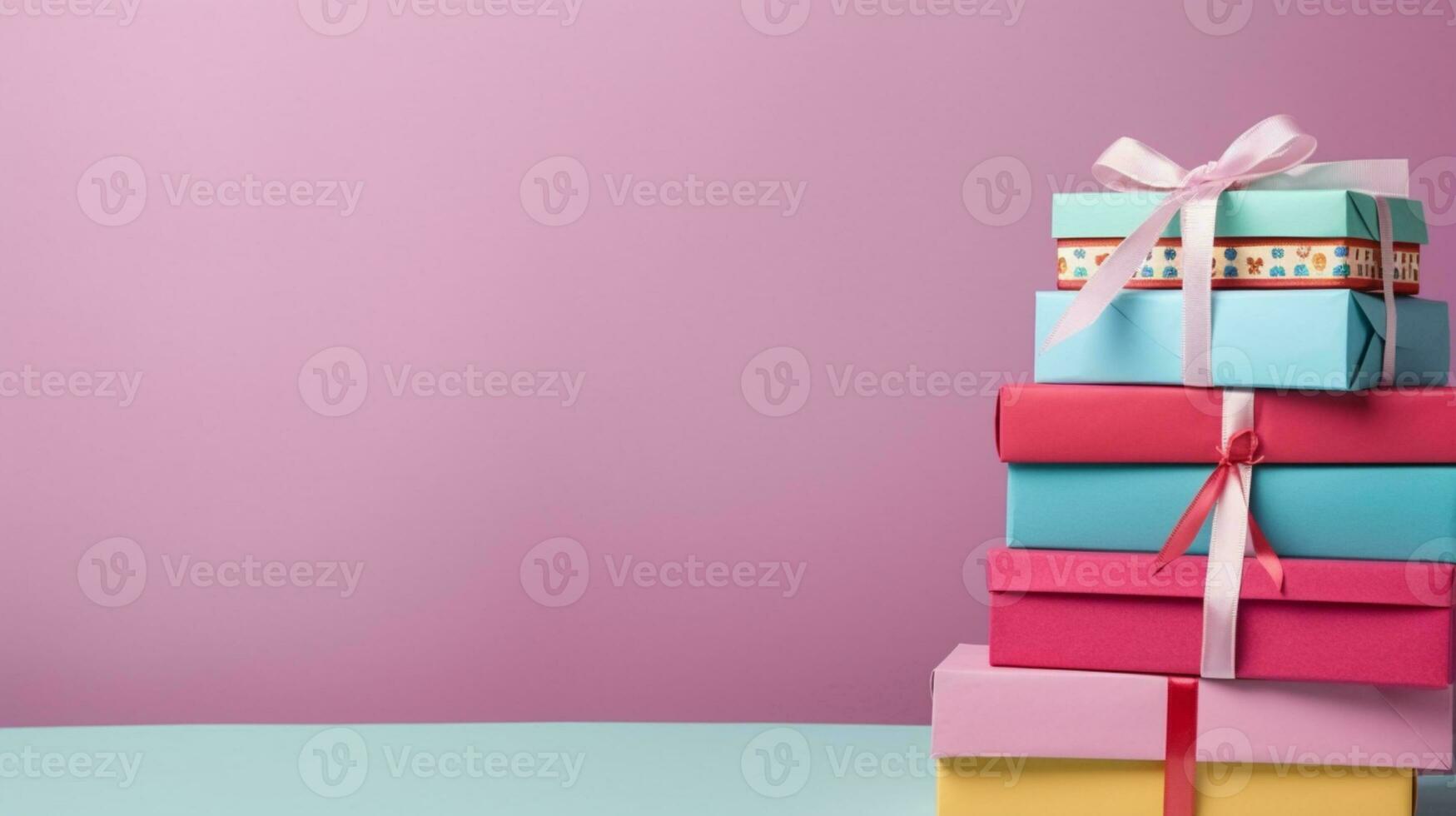 AI generated front view of gift boxes on green background photo