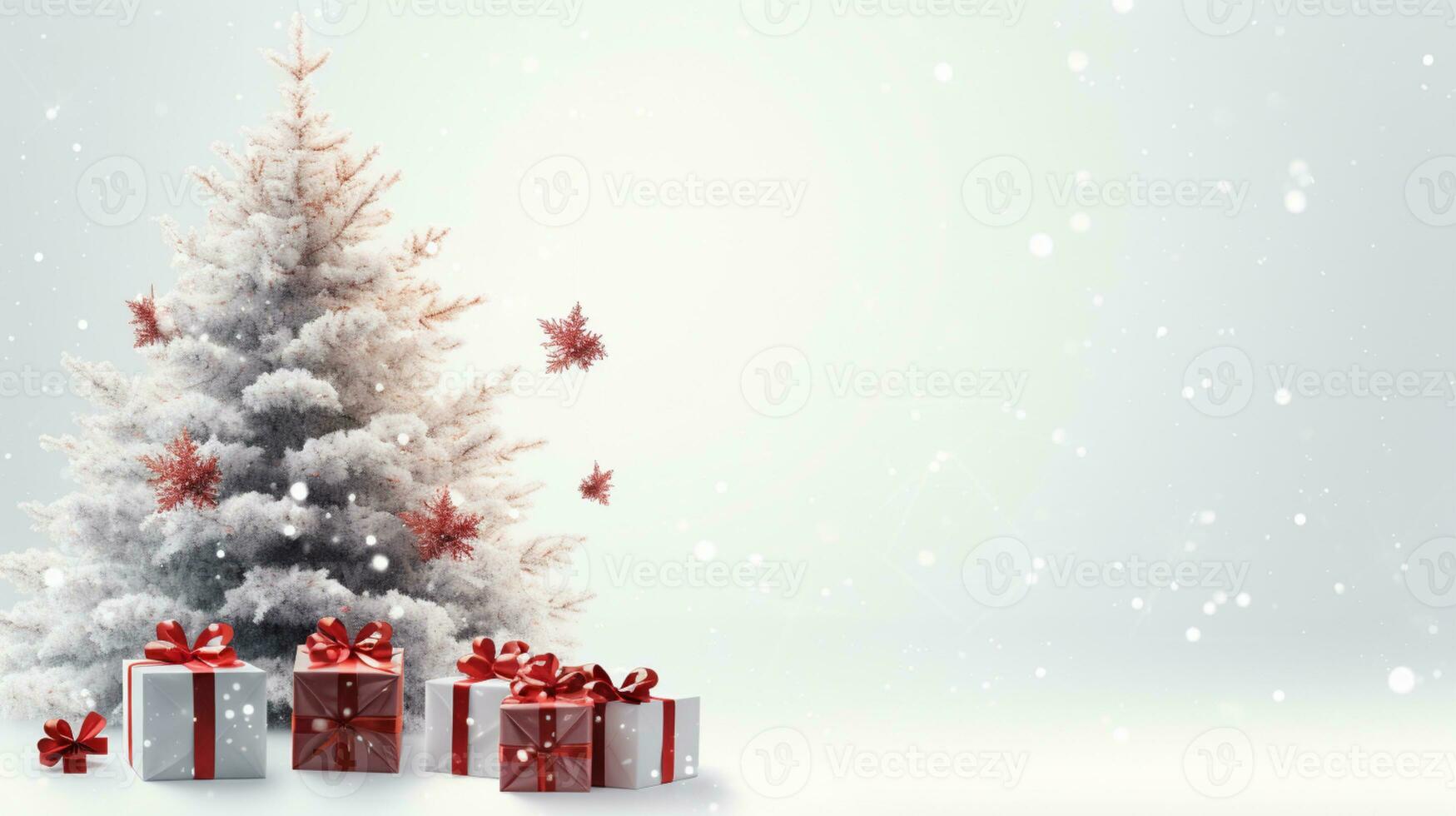 AI generated christmas holidays composition of fir tree branches with baubles and gifts copy space photo