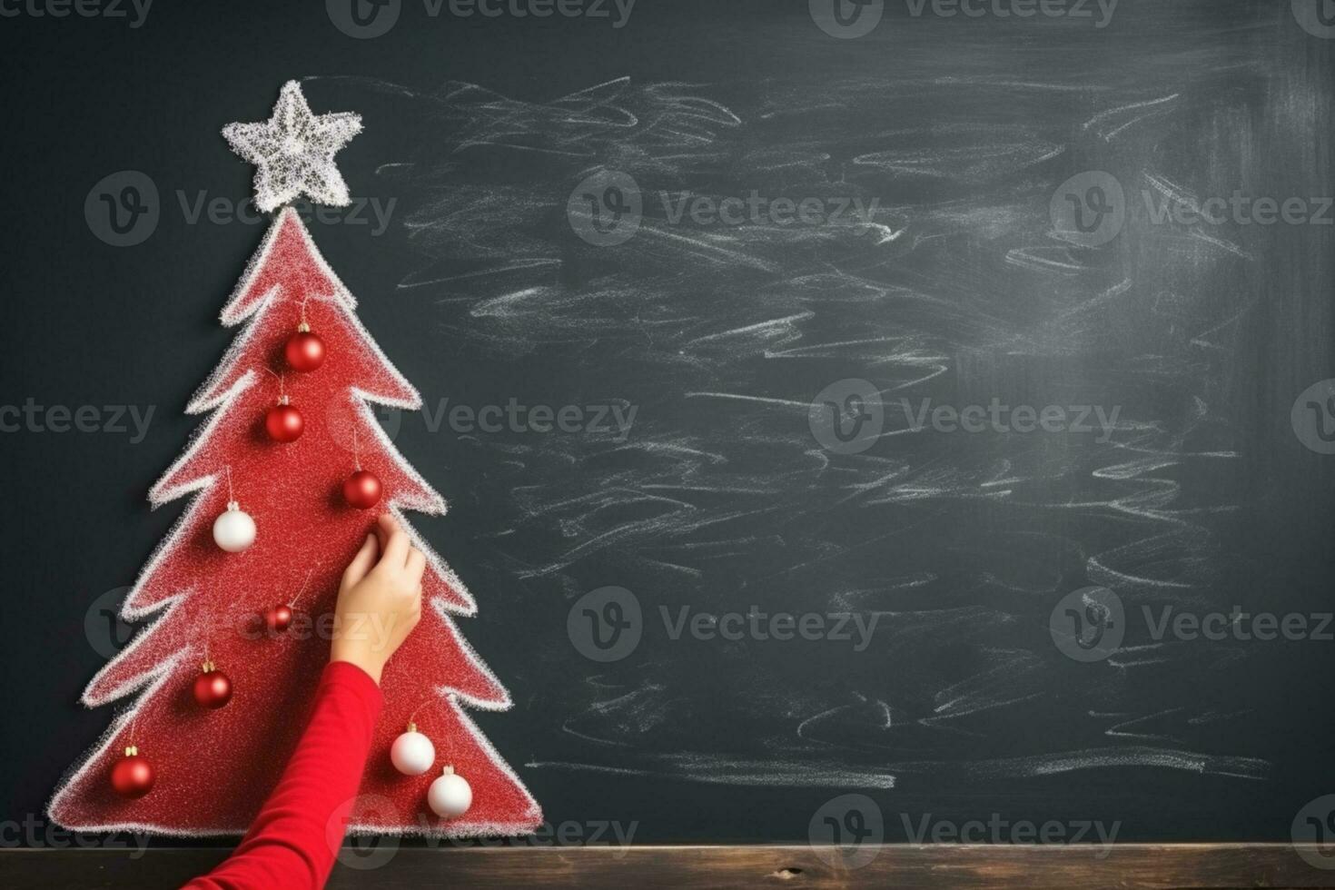 AI generated Hand draw Christmas tree on black board photo
