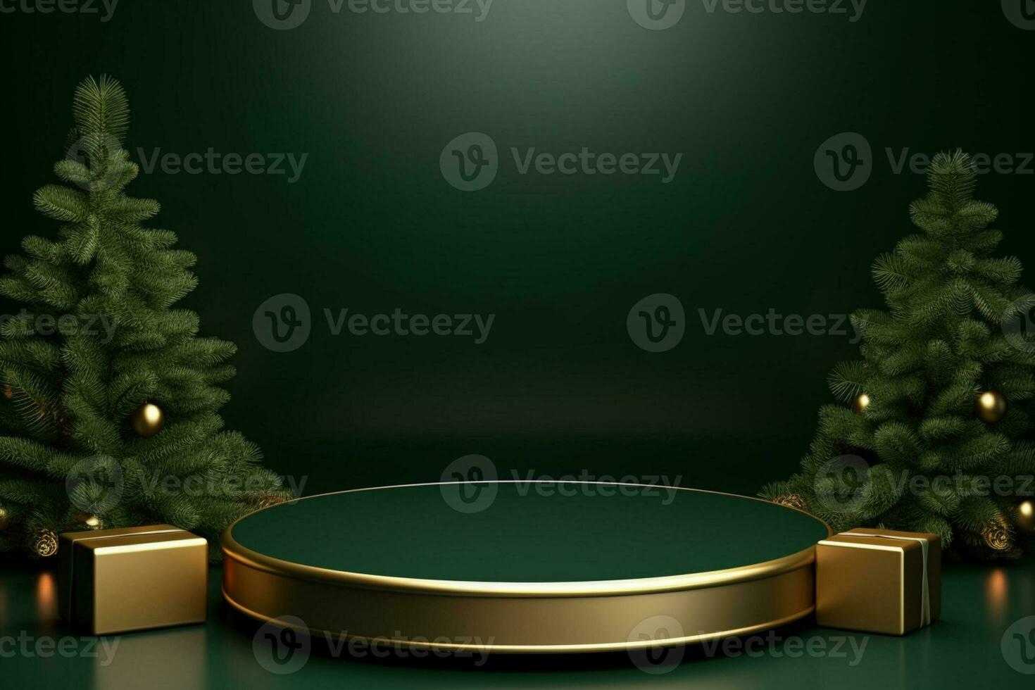 AI generated merry Christmas 3d rendered red Podium display for event photo
