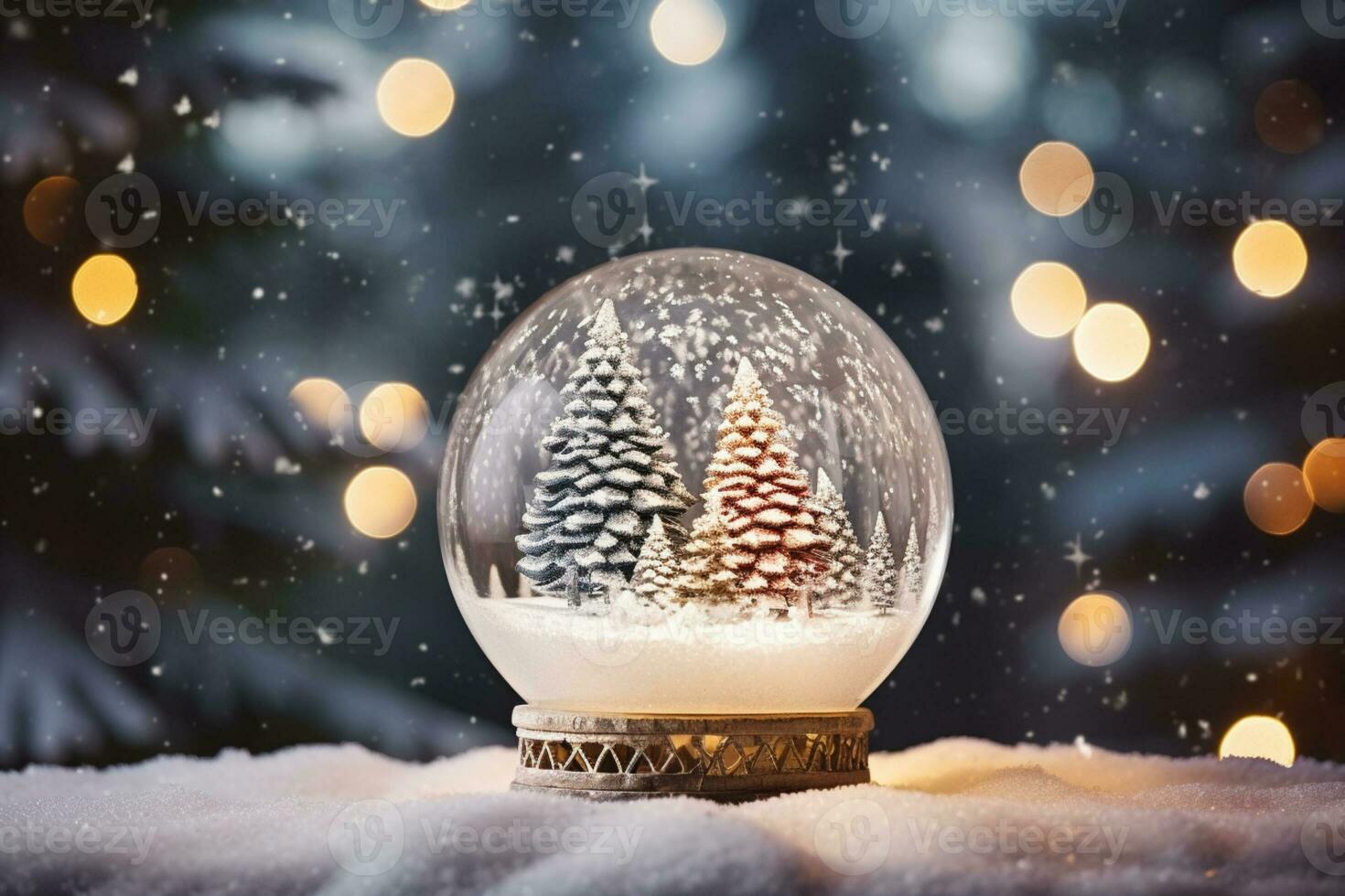 AI generated Christmas tree on glass globe ornament photo