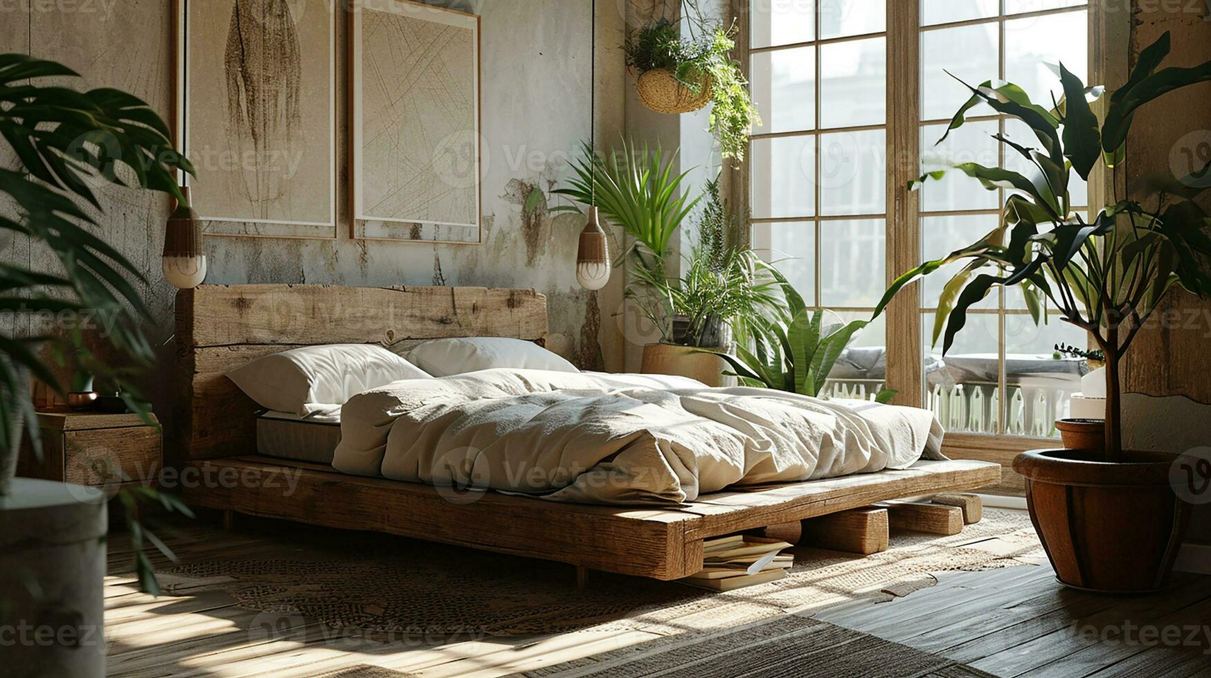AI generated Bedroom interior design minimal aesthetic 3d rendered photo