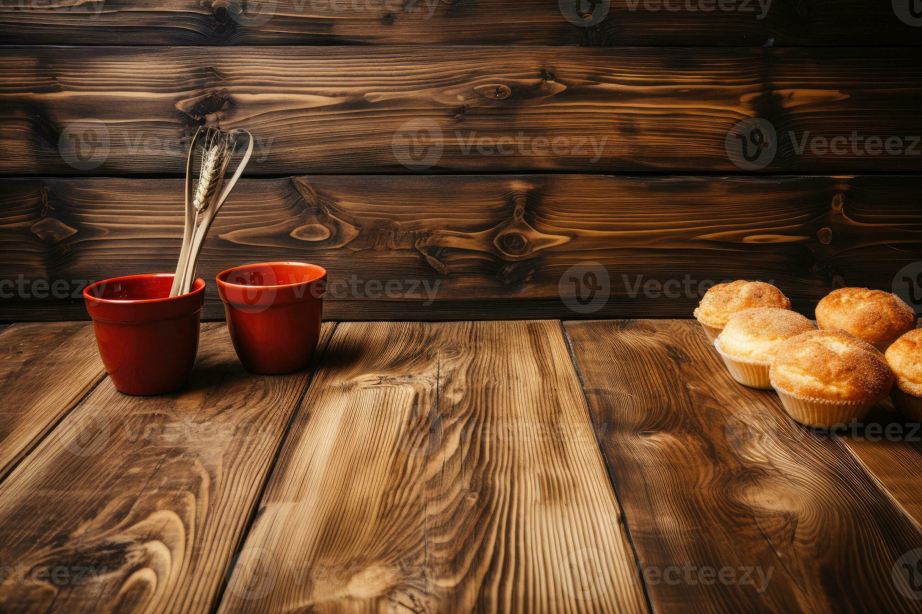 AI generated photo of food ingredients with a kitchen table background