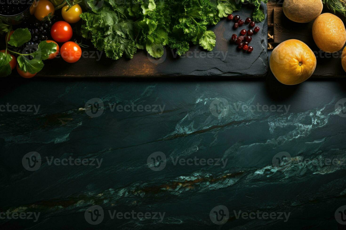 AI generated photo of food ingredients with a kitchen table background professional advertising food photography