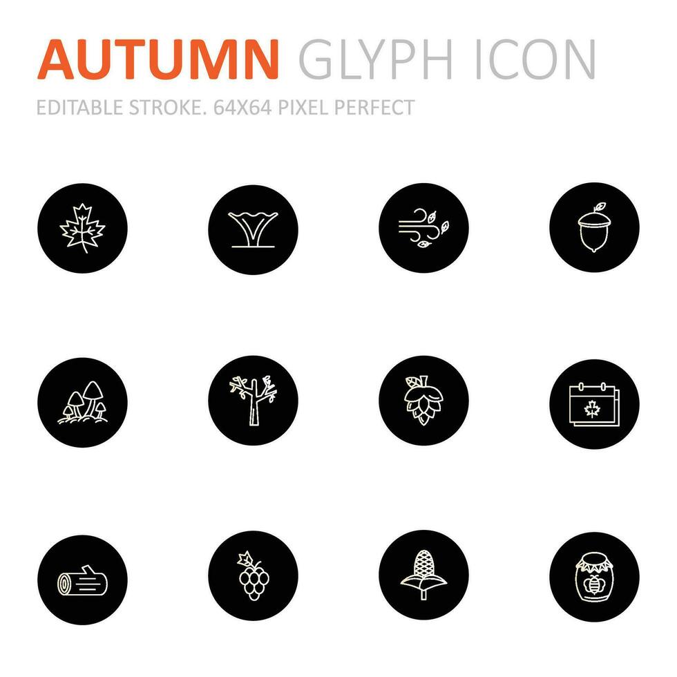 colección de otoño temporada relacionado glifo iconos 64 x 64 píxel Perfecto. editable carrera vector