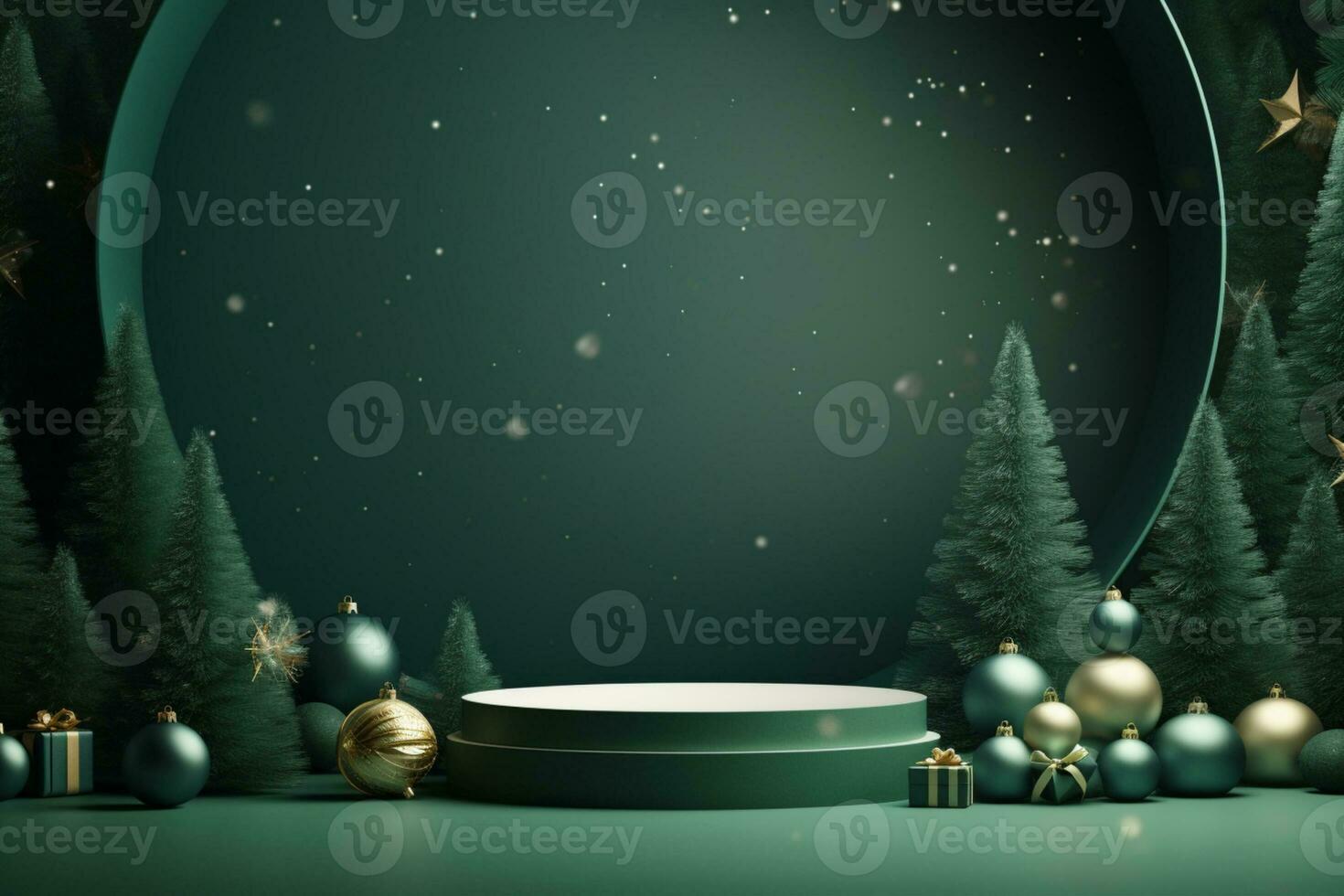 AI generated merry Christmas 3d rendered red Podium display for event photo