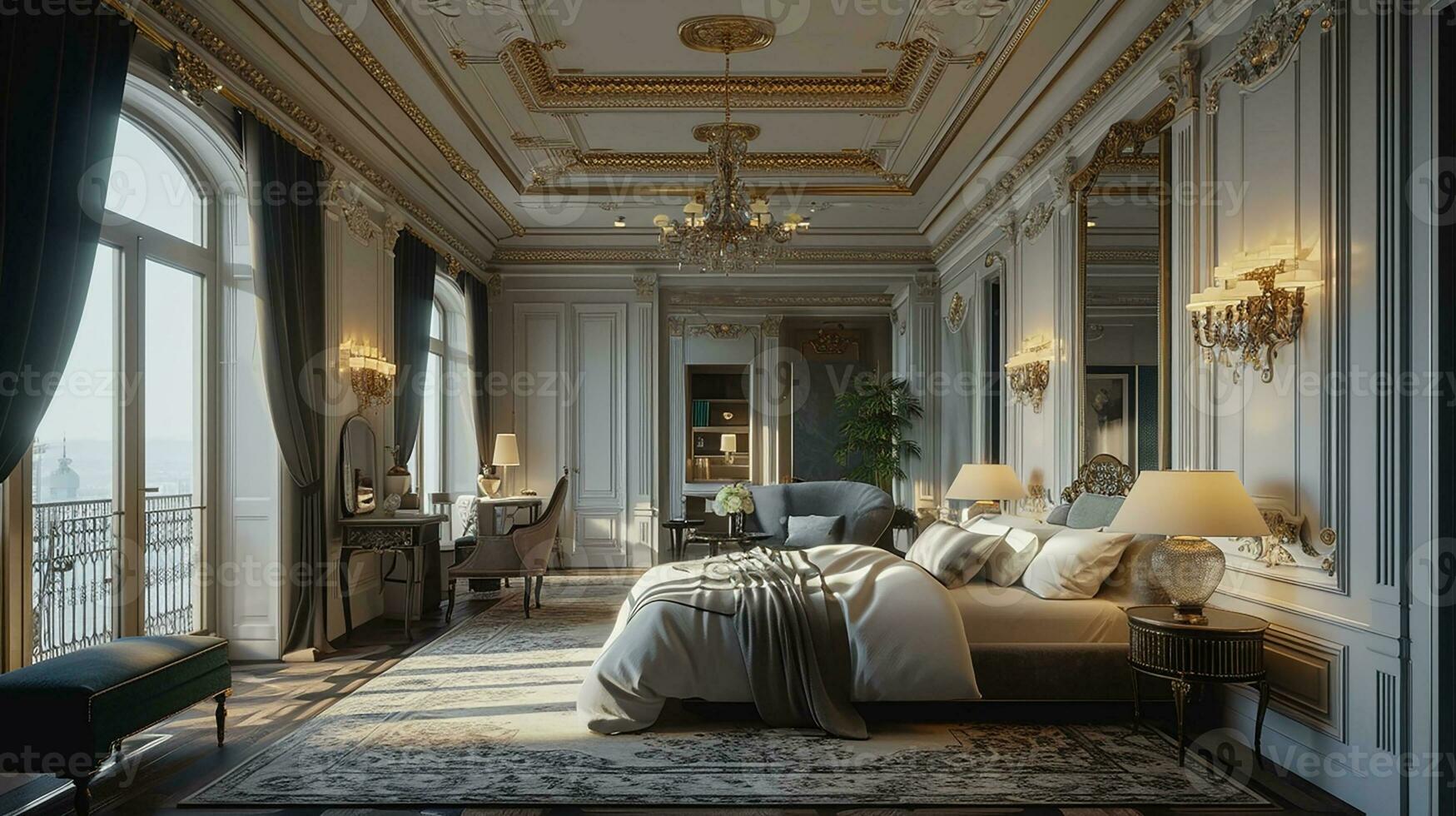 AI generated Bedroom interior design minimal aesthetic 3d rendered photo