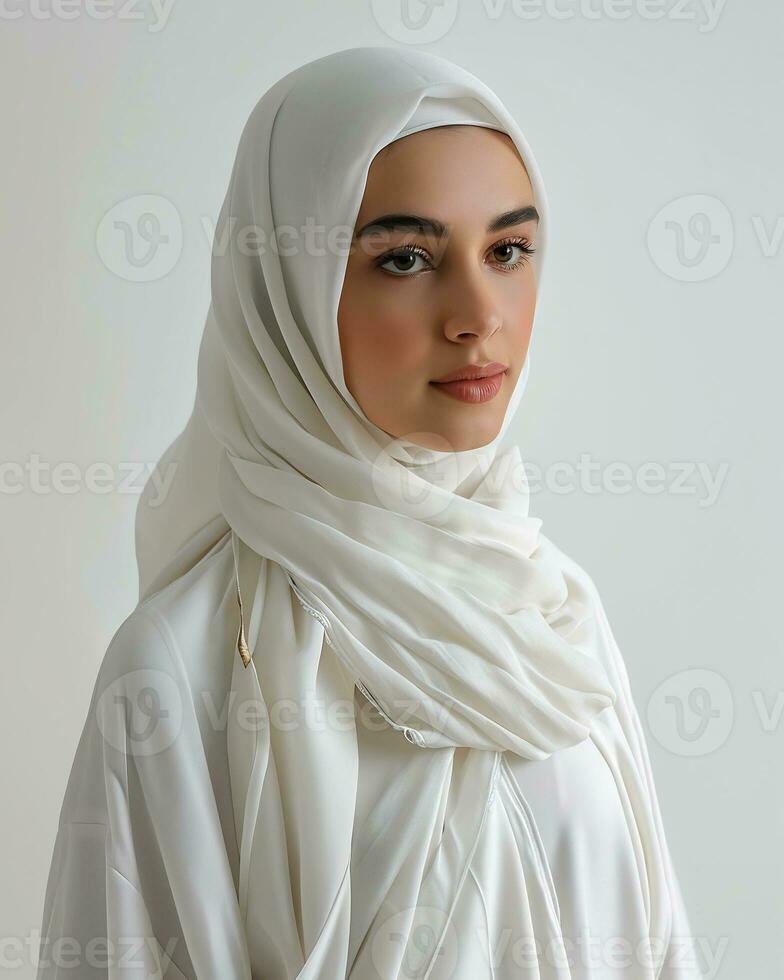 AI generated A beautiful lady in a stylish hijab wearing contemporary fashion photo