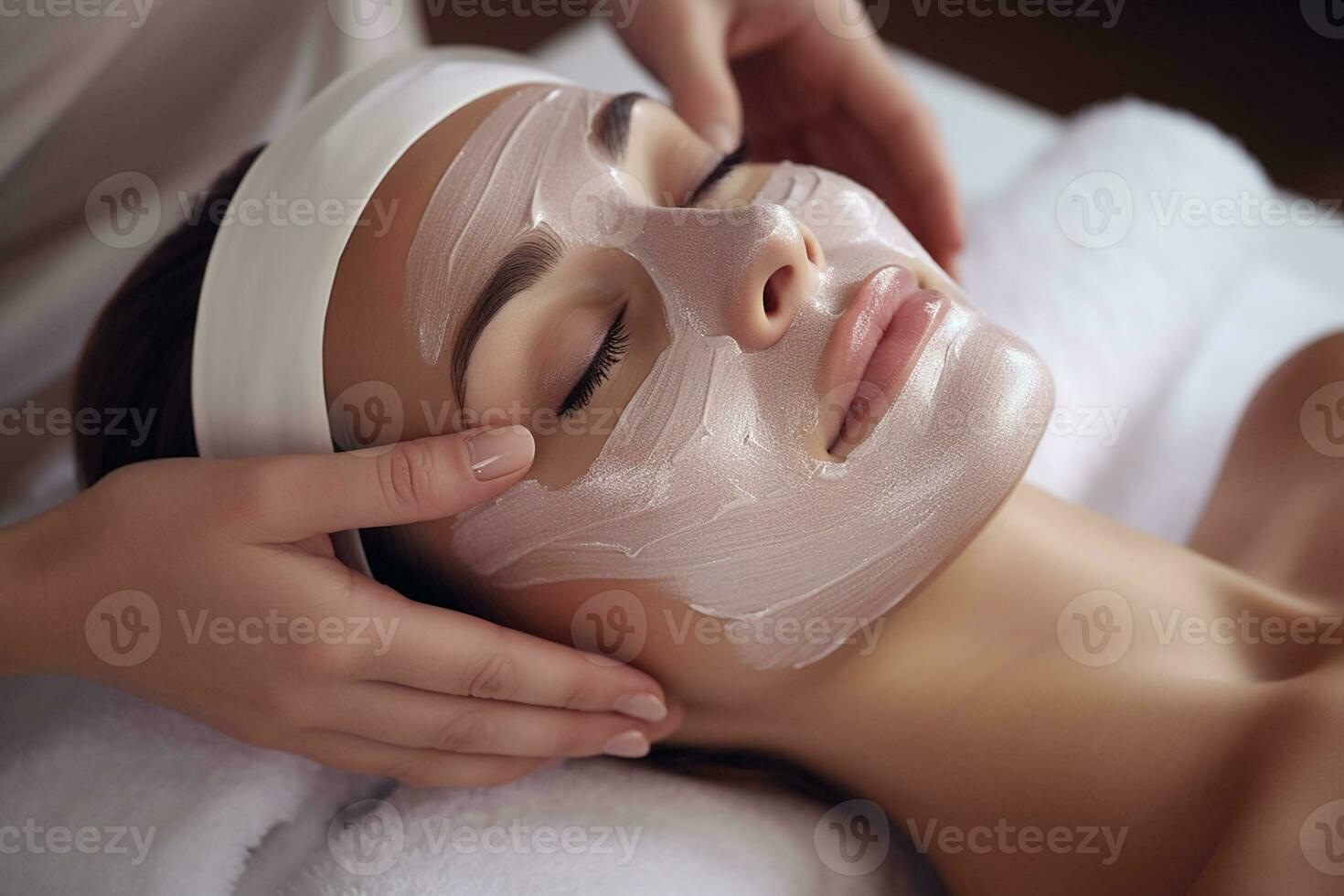 AI generated Young woman relaxing during facial at the spa generative AI photo