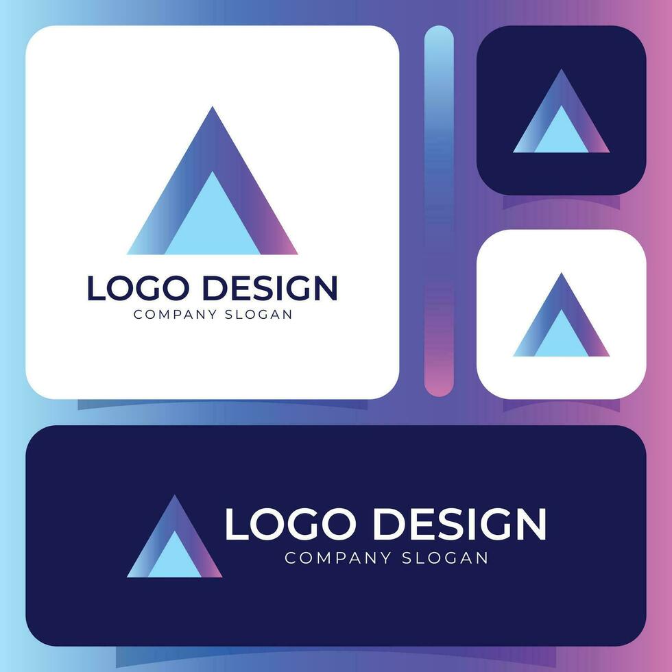 un triángulo logo diseño con un azul y púrpura antecedentes vector