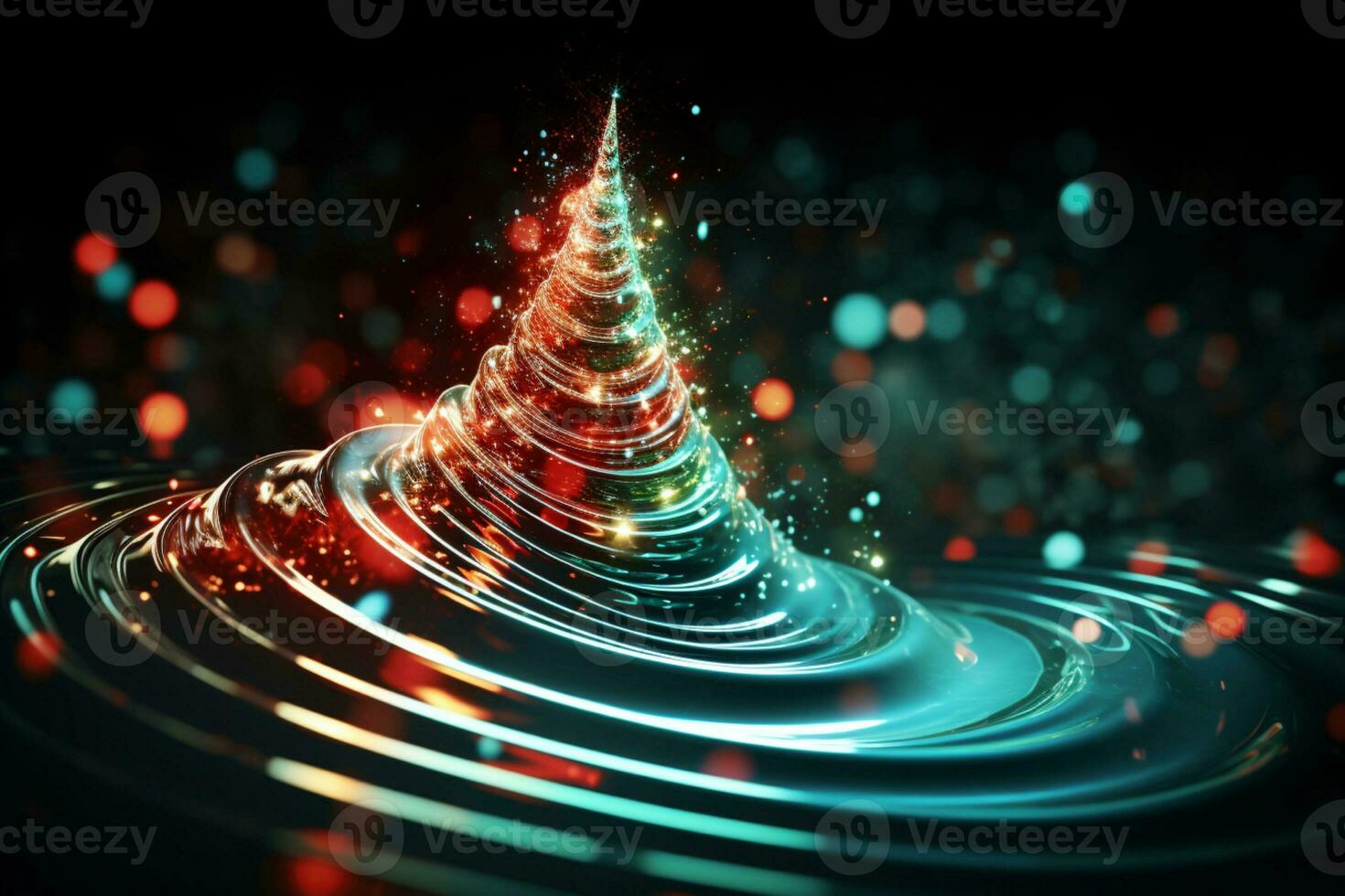 AI generated Christmas tree concept made of light trail technology concept photo