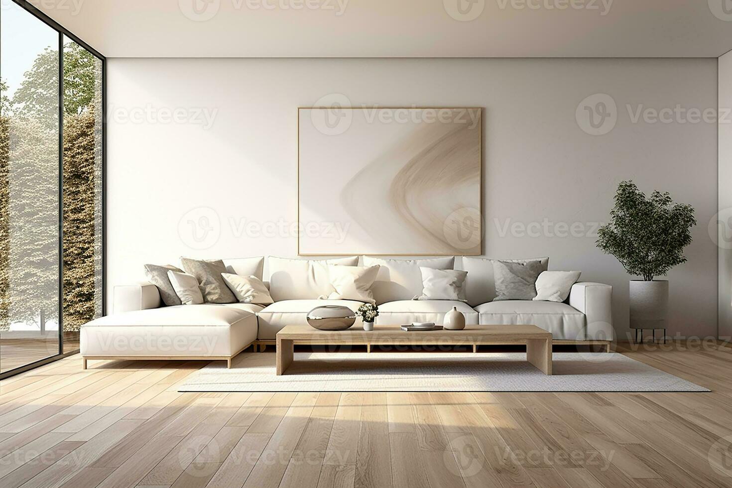 AI generated 3d rendered Minimal style Modern living room interior design with sofa photo