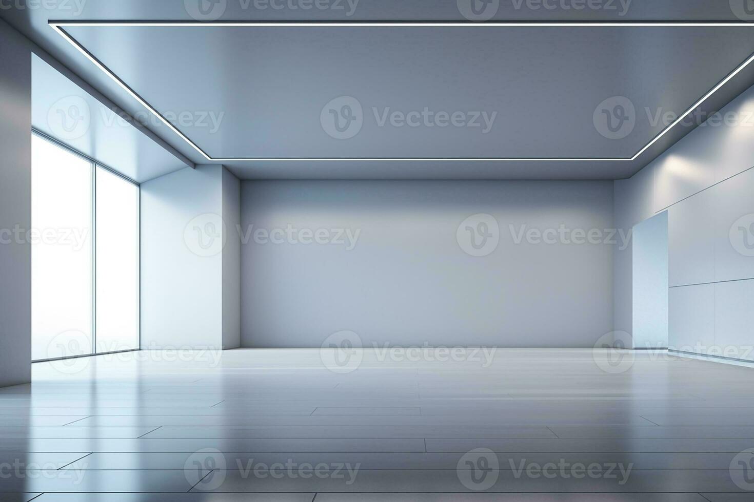 AI generated 3d rendered Modern Hall Interior Background Empty room with a huge window. minimal with copy space photo