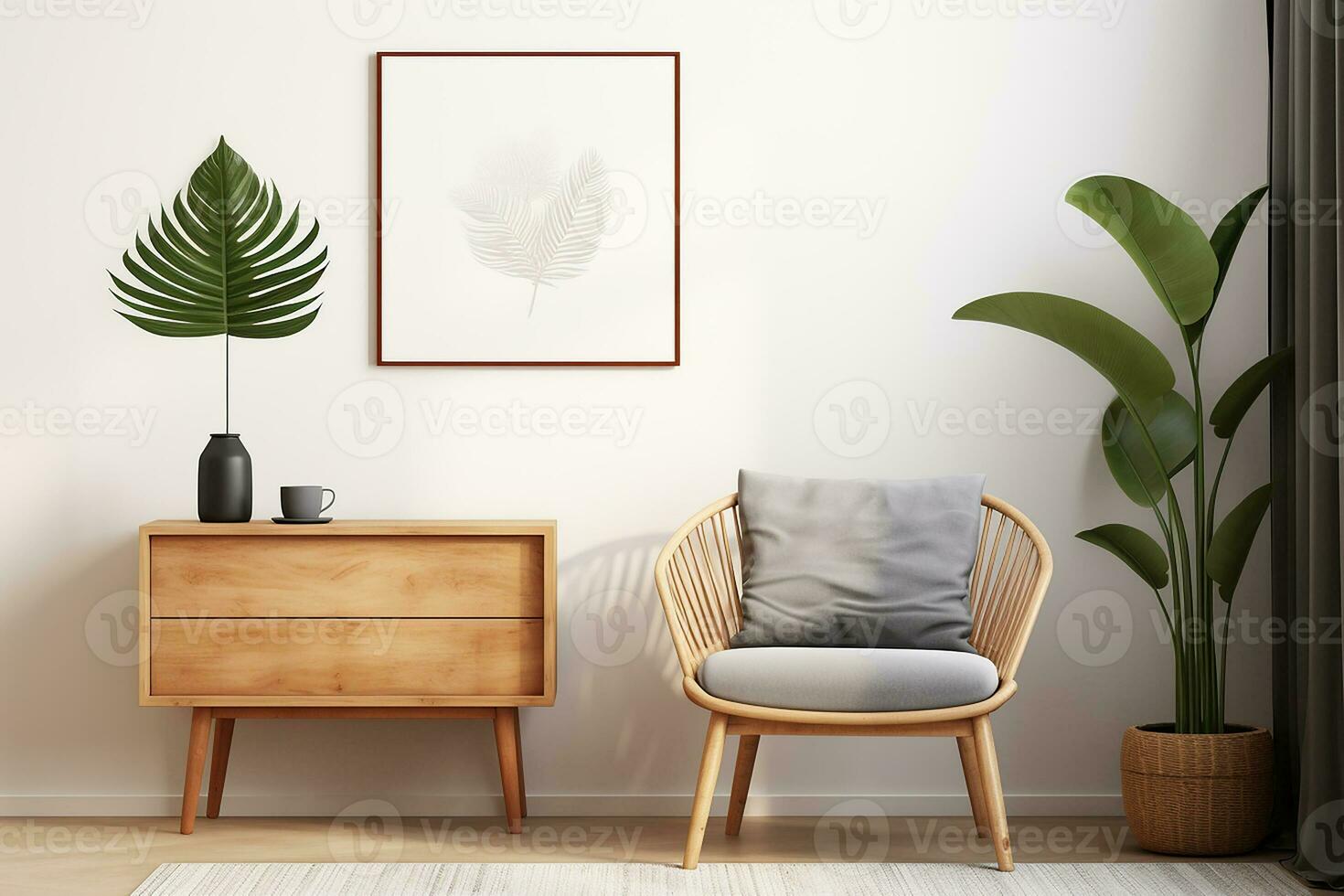 AI generated 3d rendered Minimal style Modern living room interior design with modern chair photo