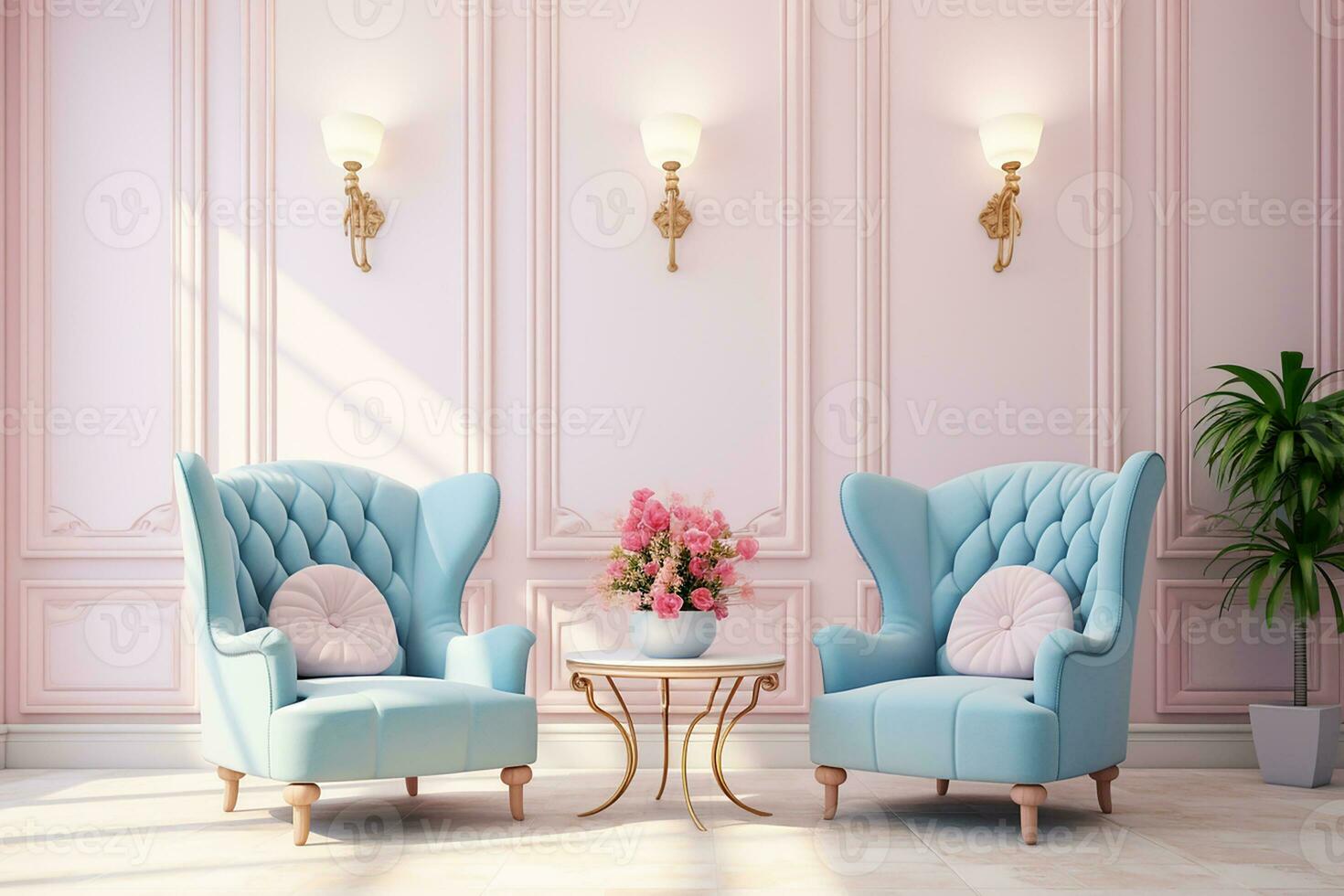 AI generated 3d rendered Minimal style Modern living room interior design with modern chair photo