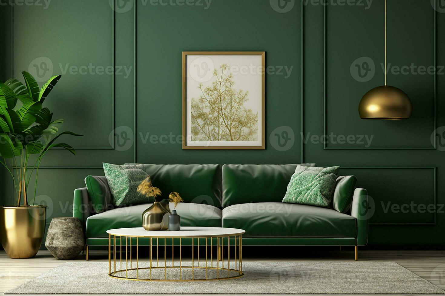 AI generated 3d rendered Minimal style Modern living room interior design with sofa photo