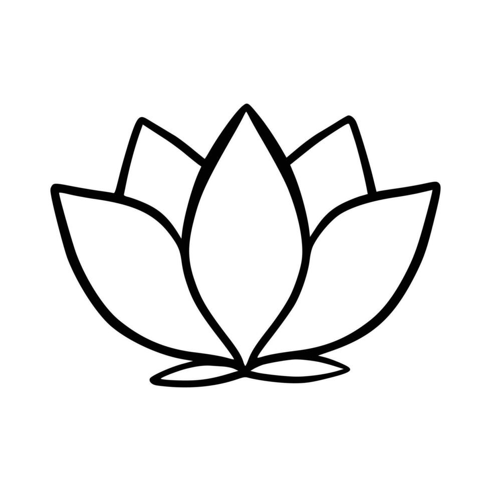 Simple lotus flower line drawing outline isolated in white background.  Lotus Blossom Symbol Icons. Vector illustration concept of Abstract Lotus flower