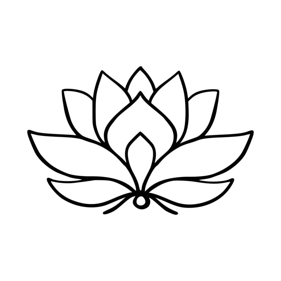 Simple lotus flower line drawing outline isolated in white background.  Lotus Blossom Symbol Icons. Vector illustration concept of Abstract Lotus flower