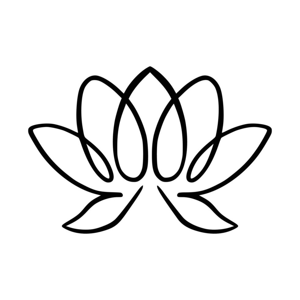 Simple lotus flower line drawing outline isolated in white background.  Lotus Blossom Symbol Icons. Vector illustration concept of Abstract Lotus flower