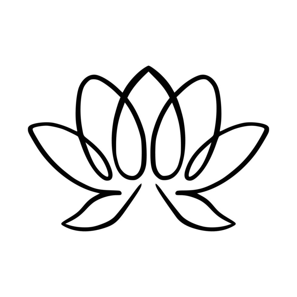 Simple lotus flower line drawing outline isolated in white background.  Lotus Blossom Symbol Icons. Vector illustration concept of Abstract Lotus flower