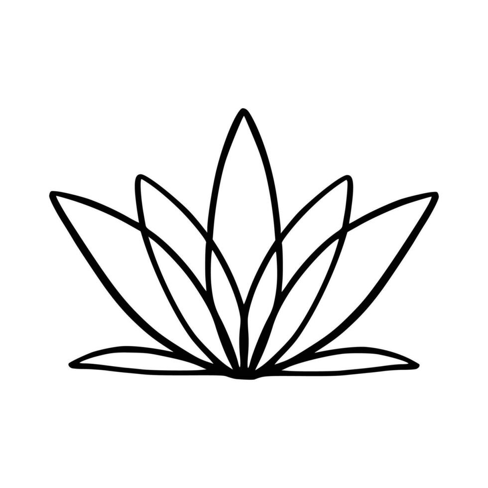 Simple lotus flower line drawing outline isolated in white background.  Lotus Blossom Symbol Icons. Vector illustration concept of Abstract Lotus flower