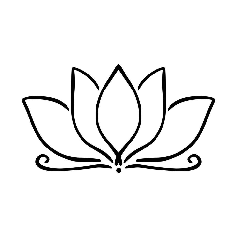 Simple lotus flower line drawing outline isolated in white background.  Lotus Blossom Symbol Icons. Vector illustration concept of Abstract Lotus flower
