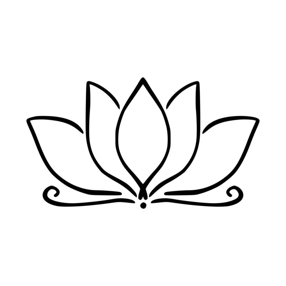 Simple lotus flower line drawing outline isolated in white background.  Lotus Blossom Symbol Icons. Vector illustration concept of Abstract Lotus flower