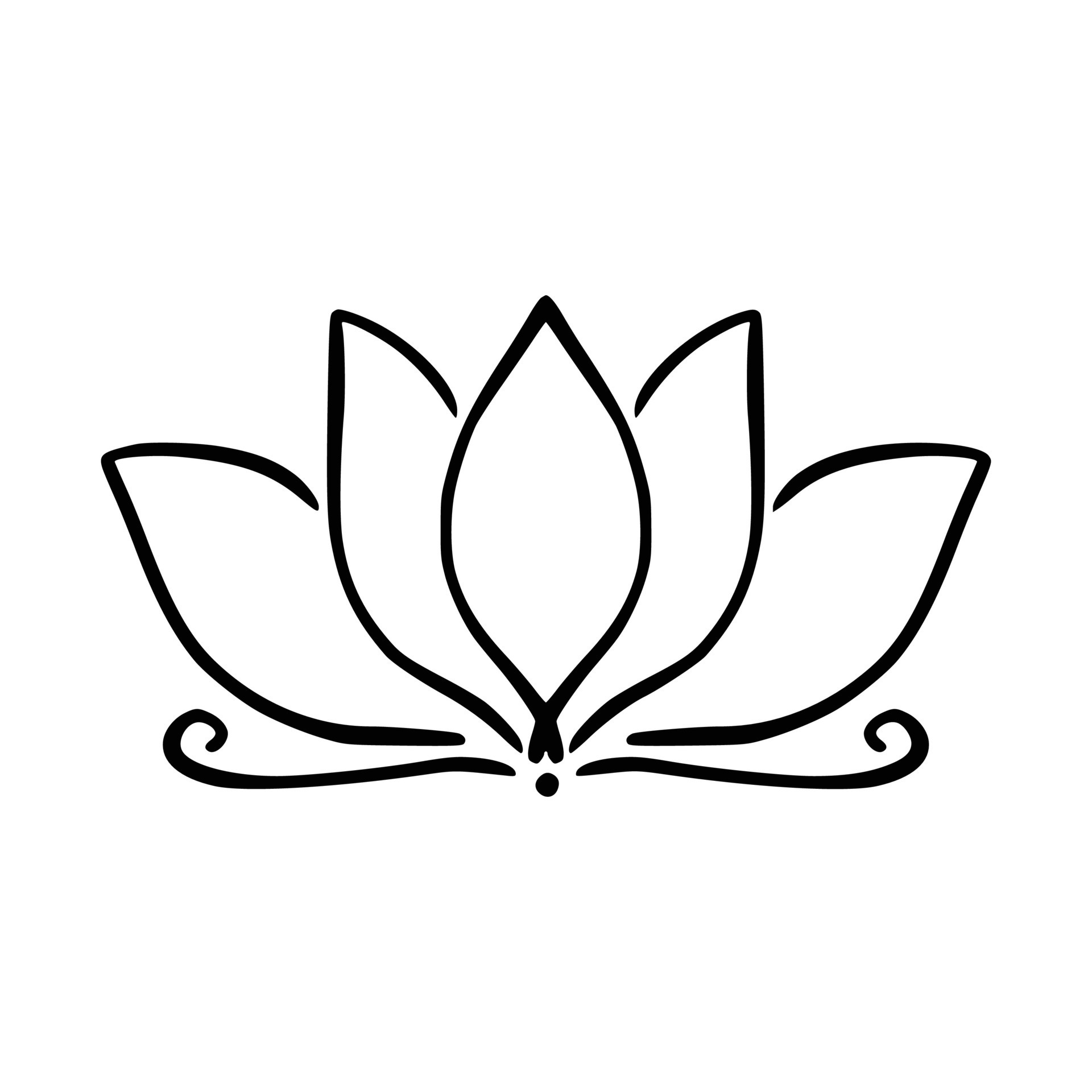 Simple lotus flower line drawing outline isolated in white background