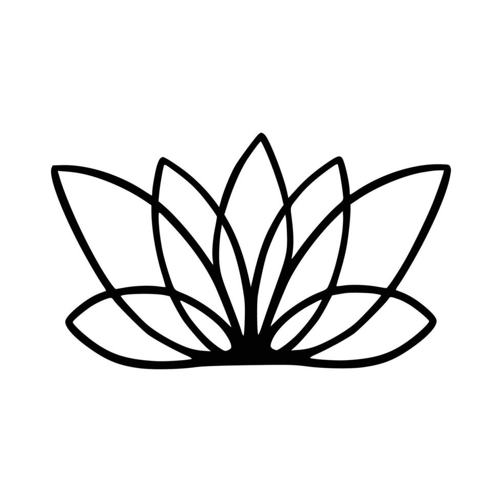 Simple lotus flower line drawing outline isolated in white background.  Lotus Blossom Symbol Icons. Vector illustration concept of Abstract Lotus flower