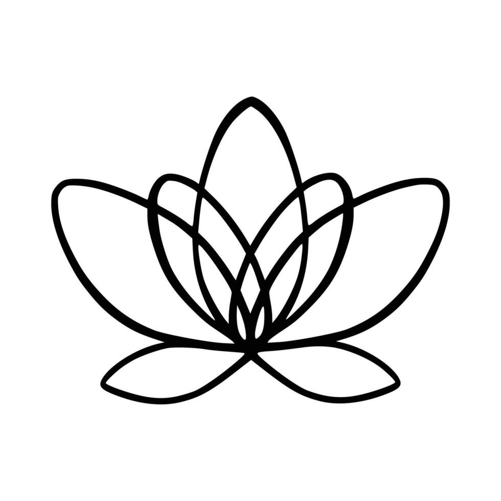 Simple lotus flower line drawing outline isolated in white background.  Lotus Blossom Symbol Icons. Vector illustration concept of Abstract Lotus flower