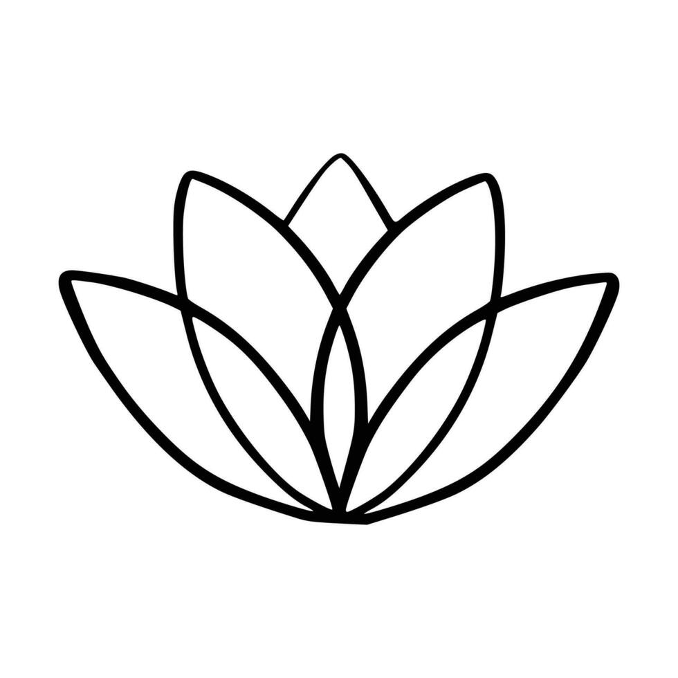 Simple lotus flower line drawing outline isolated in white background.  Lotus Blossom Symbol Icons. Vector illustration concept of Abstract Lotus flower