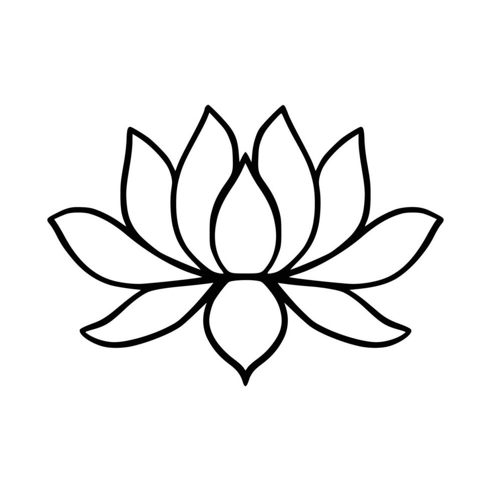 Simple lotus flower line drawing outline isolated in white background.  Lotus Blossom Symbol Icons. Vector illustration concept of Abstract Lotus flower