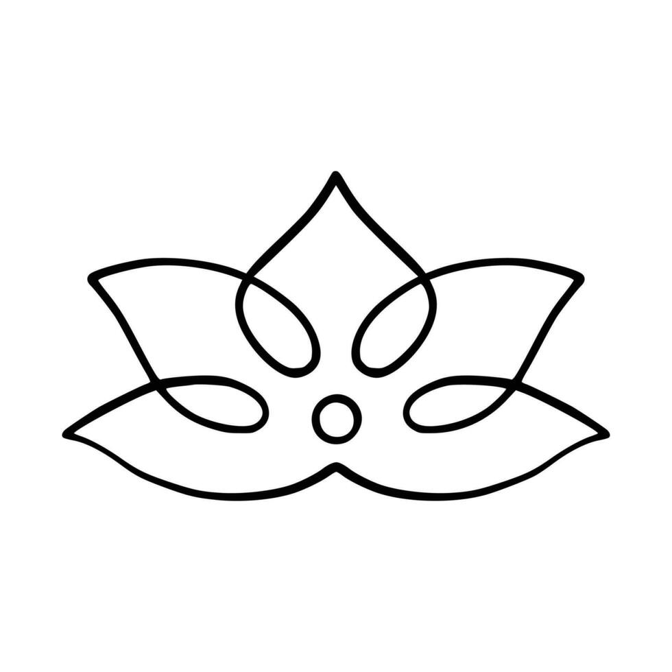 Simple lotus flower line drawing outline isolated in white background.  Lotus Blossom Symbol Icons. Vector illustration concept of Abstract Lotus flower