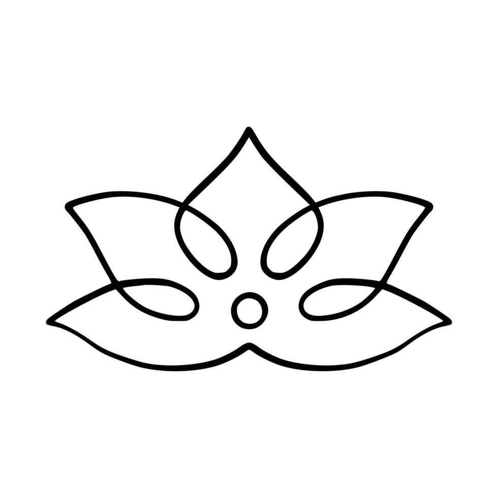 Simple lotus flower line drawing outline isolated in white background.  Lotus Blossom Symbol Icons. Vector illustration concept of Abstract Lotus flower