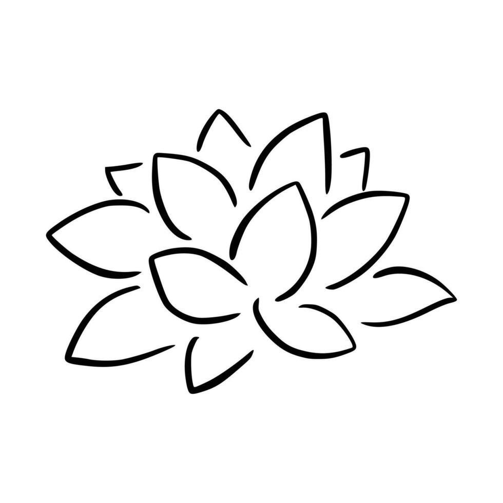 Simple lotus flower line drawing outline isolated in white background.  Lotus Blossom Symbol Icons. Vector illustration concept of Abstract Lotus flower