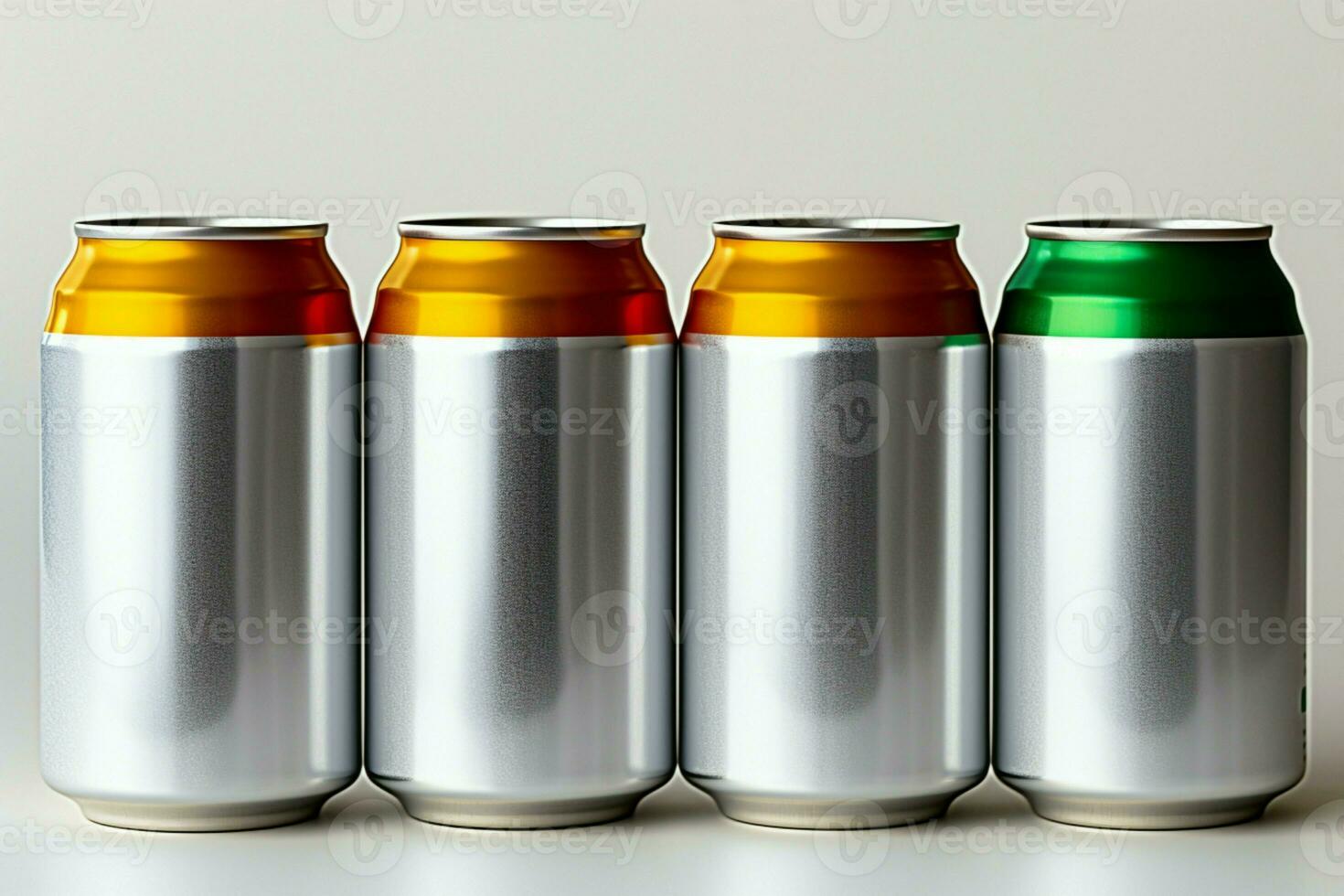 AI generated Clean and simple Aluminum cans arranged on a white background photo