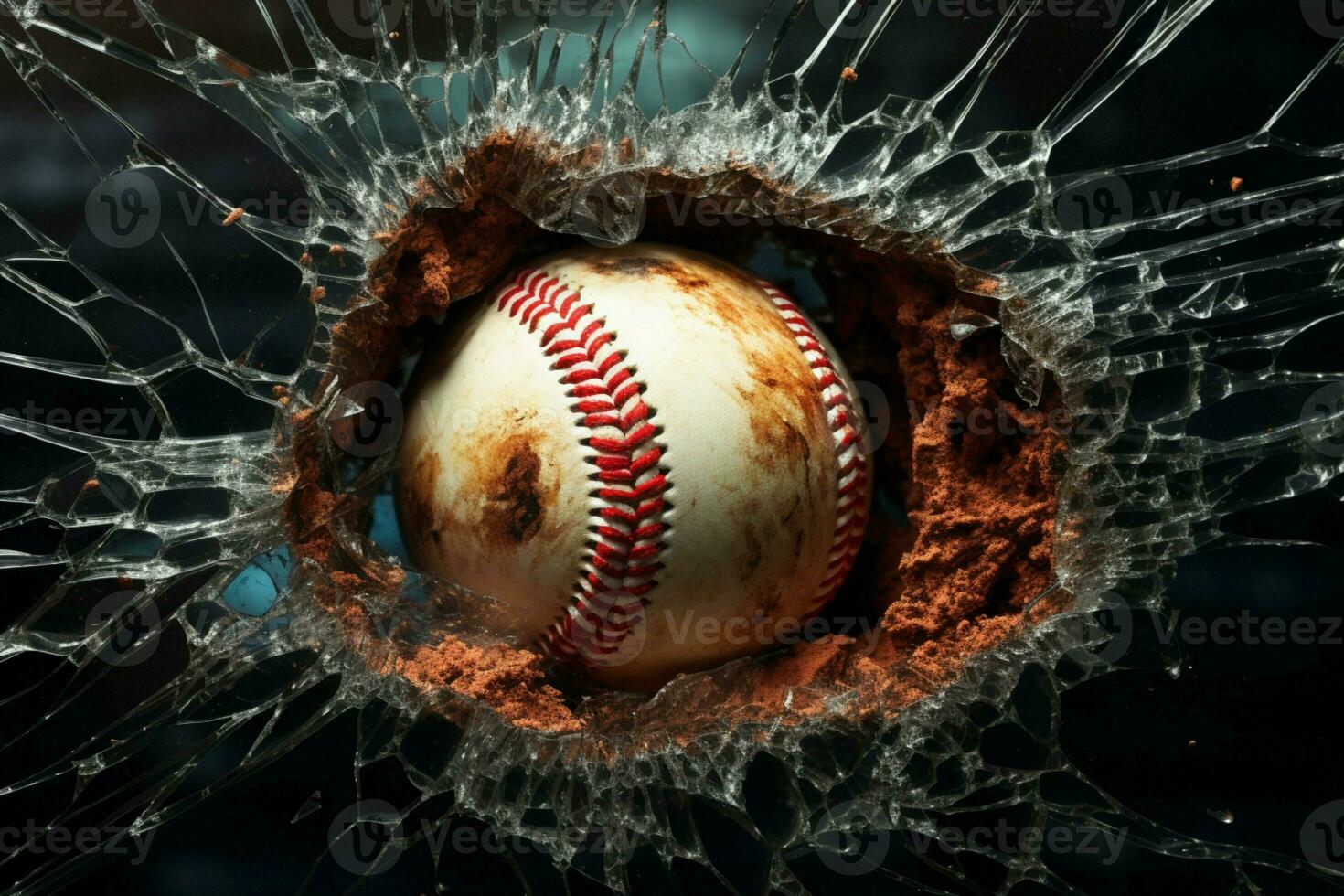 AI generated Design inspiration Baseball breaks through a broken window, compelling visuals photo