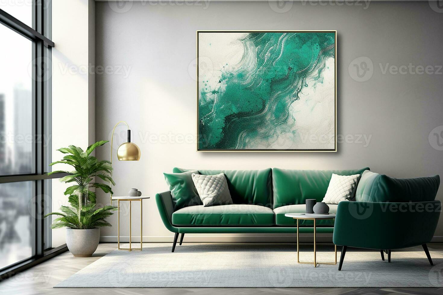 AI generated 3d rendered Minimal style Modern living room interior design with sofa photo