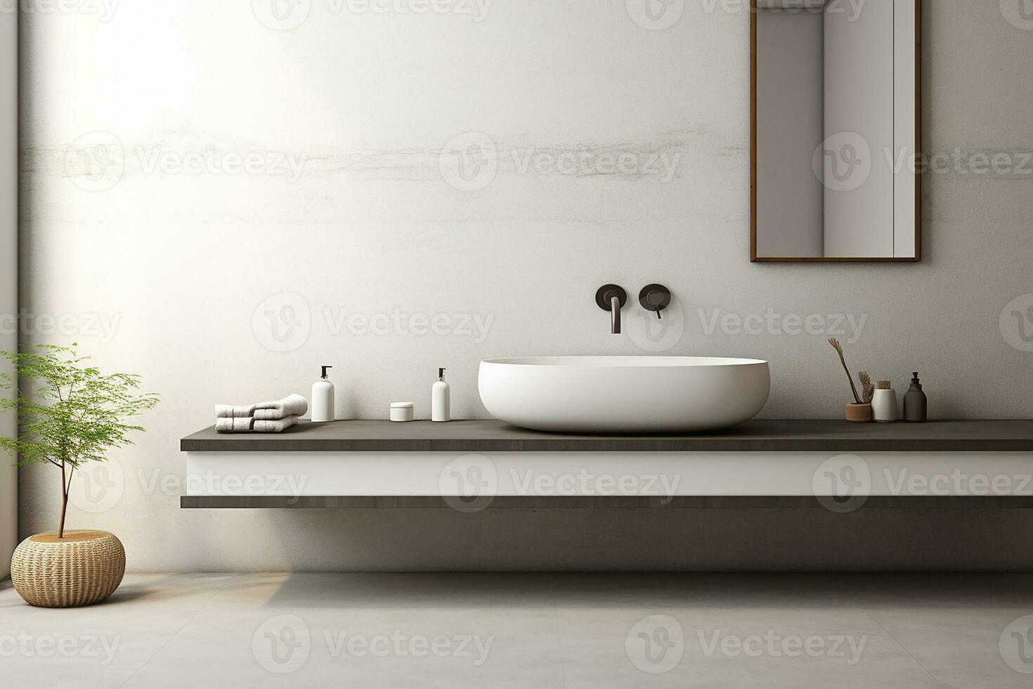 AI generated 3d rendered bathroom sink with modern cabinet photo