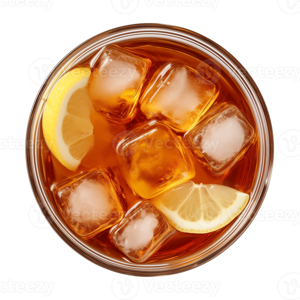 AI generated glass of iced lemon tea isolated on a transparent background, top view png