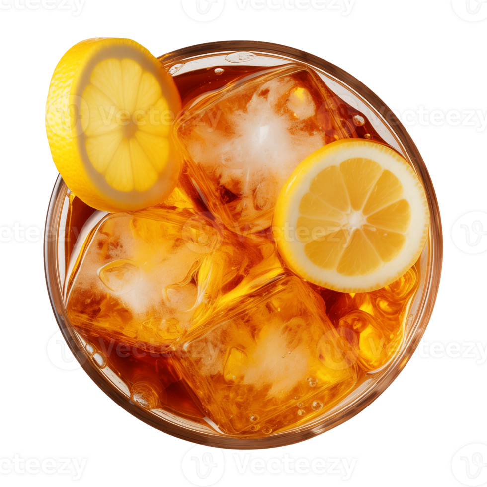 AI generated glass of iced lemon tea isolated on a transparent background, top view png