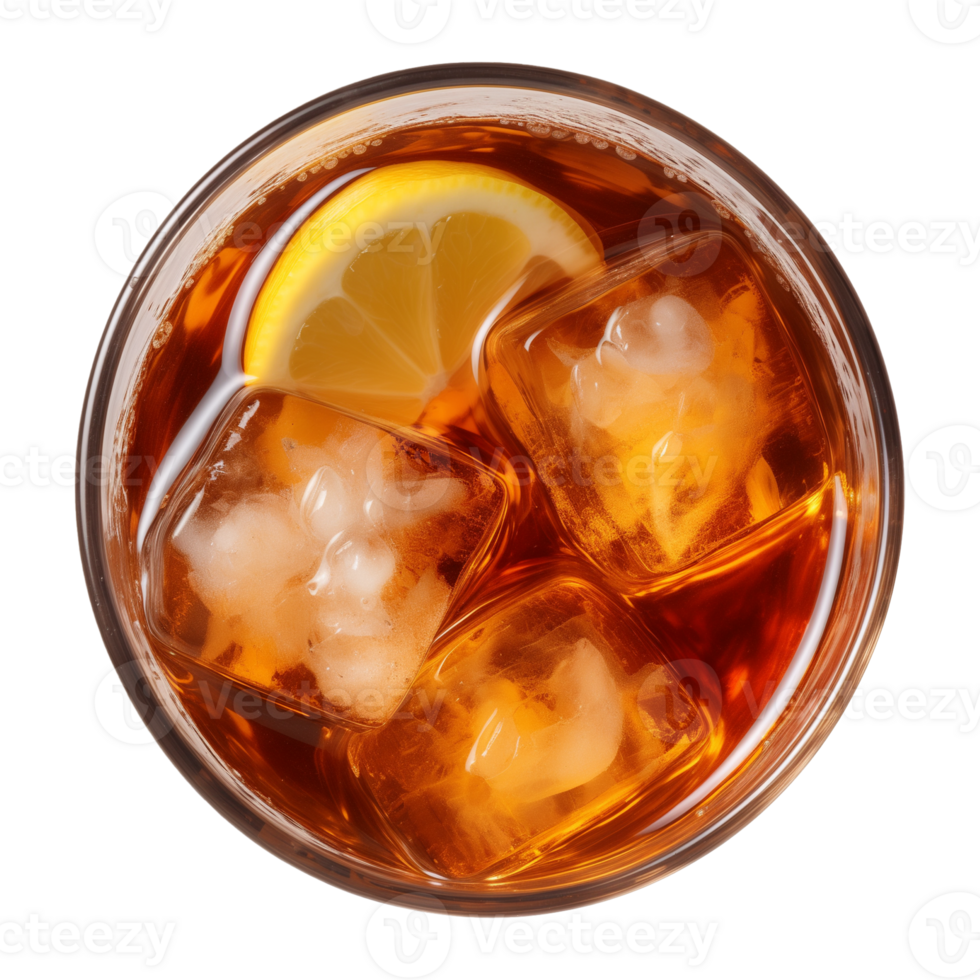 AI generated glass of iced lemon tea isolated on a transparent background, top view png