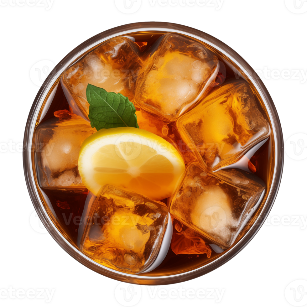AI generated glass of iced lemon tea isolated on a transparent background, top view png