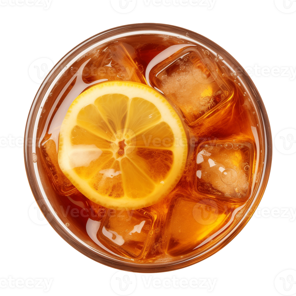 AI generated glass of iced lemon tea isolated on a transparent background, top view png