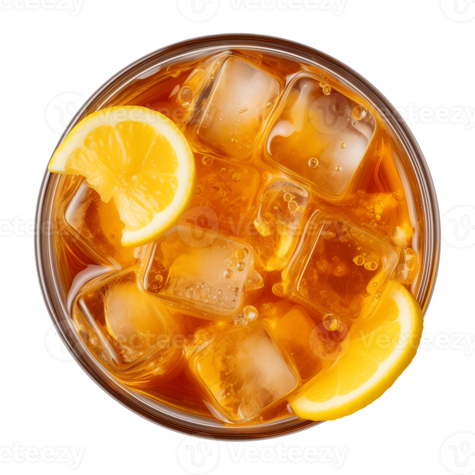 AI generated glass of iced lemon tea isolated on a transparent background, top view png