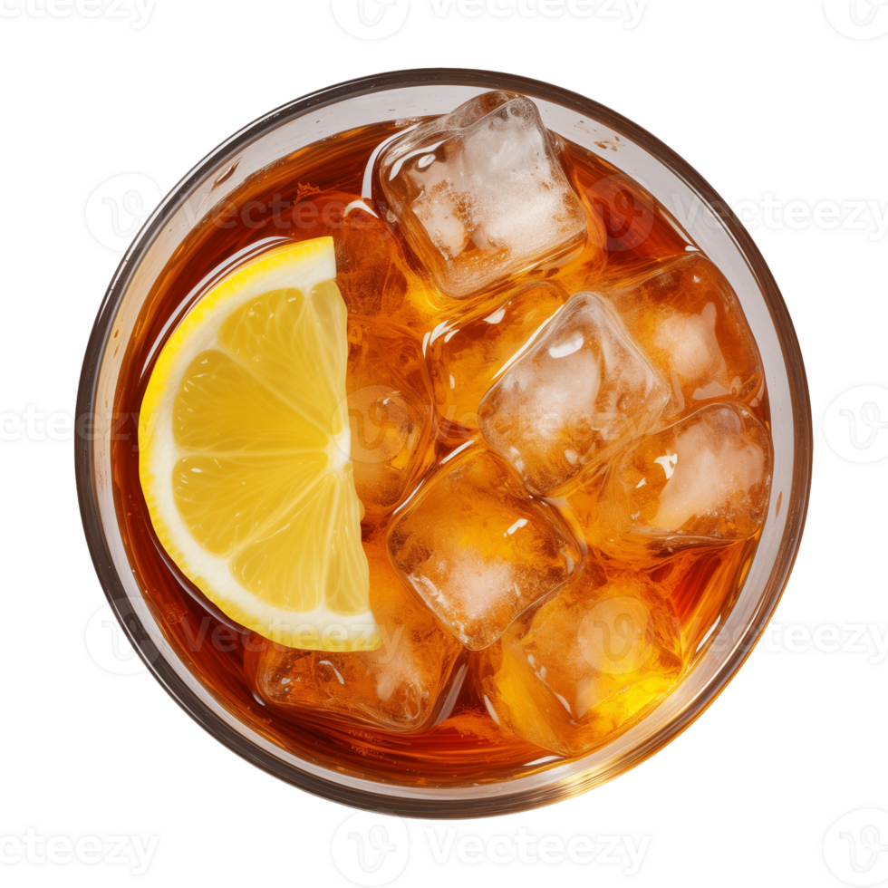 AI generated glass of iced lemon tea isolated on a transparent background, top view png