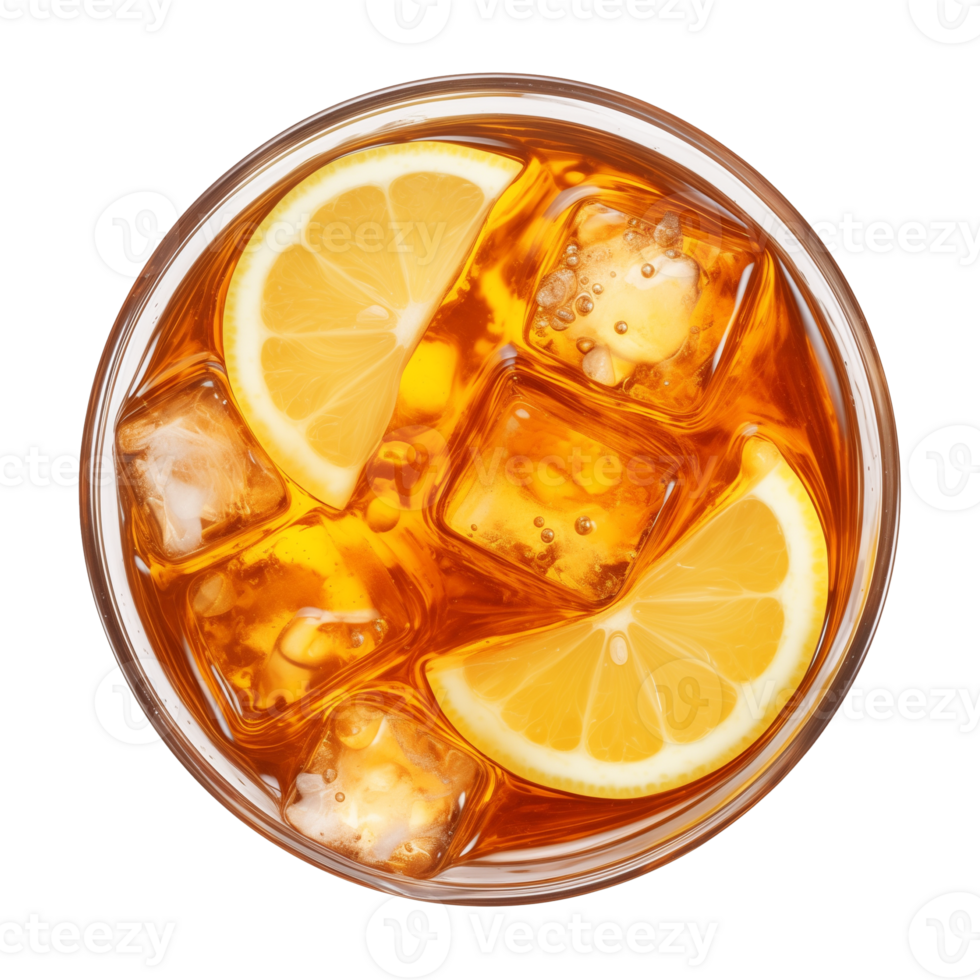 AI generated glass of iced lemon tea isolated on a transparent background, top view png