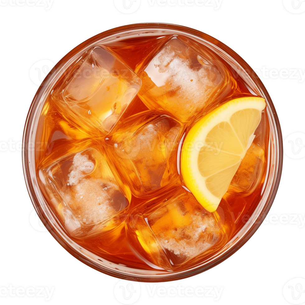 AI generated glass of iced lemon tea isolated on a transparent background, top view png